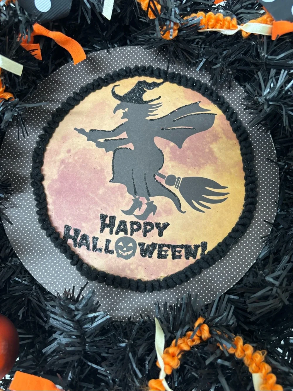 Happy Halloween Black & Orange Witch Wreath